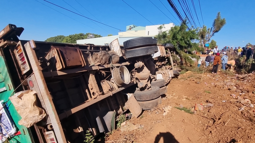 Chư Sê: Xe ô tô tải chở heo lật nghiêng xuống đường - 第1张 - Chư Sê 24h Chư Sê: Xe ô tô tải chở heo lật nghiêng xuống đường - 第1张