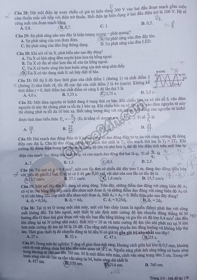 Đề thi môn Vật lý tốt nghiệp THPT Quốc gia năm 2015 - 第3张