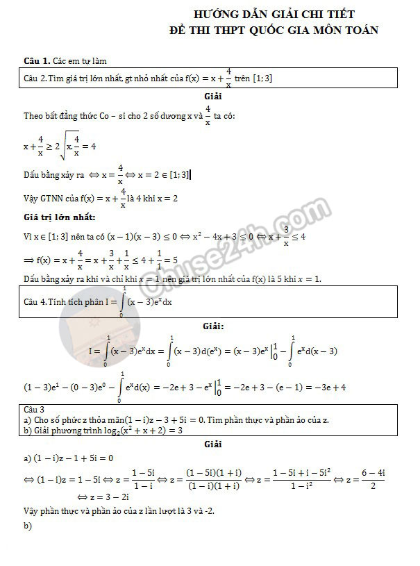 Gợi ý lời giải môn Toán THPT Quốc gia 2015 - 第1张