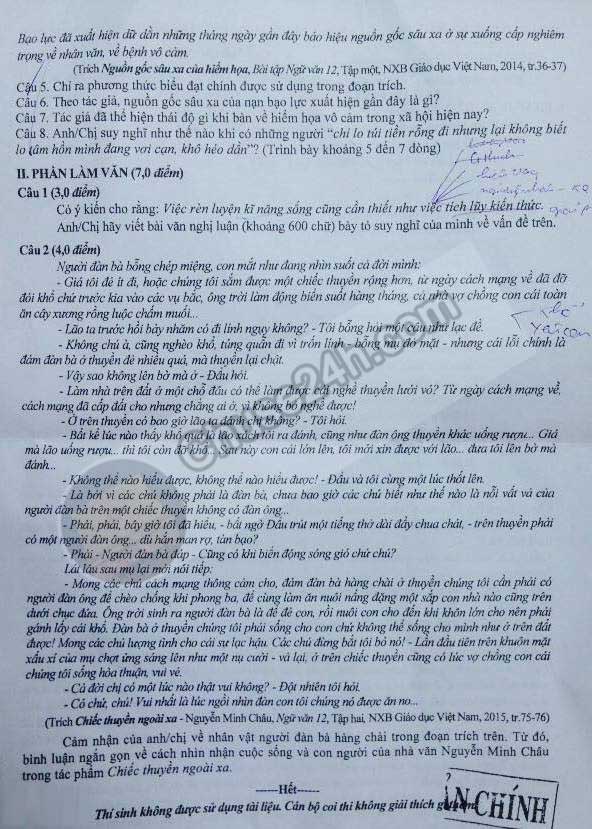 Đề thi tốt nghiệp môn Văn THPT quốc gia năm 2015 - 第2张