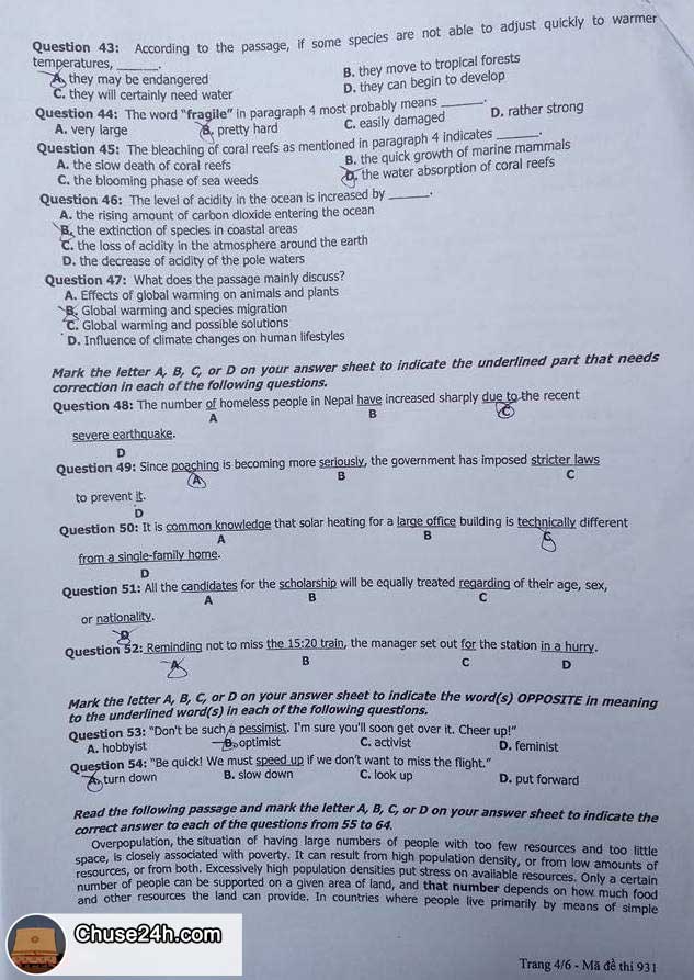 Đề thi và gợi ý lời giải môn tiếng Anh THPT 2015 - 第4张