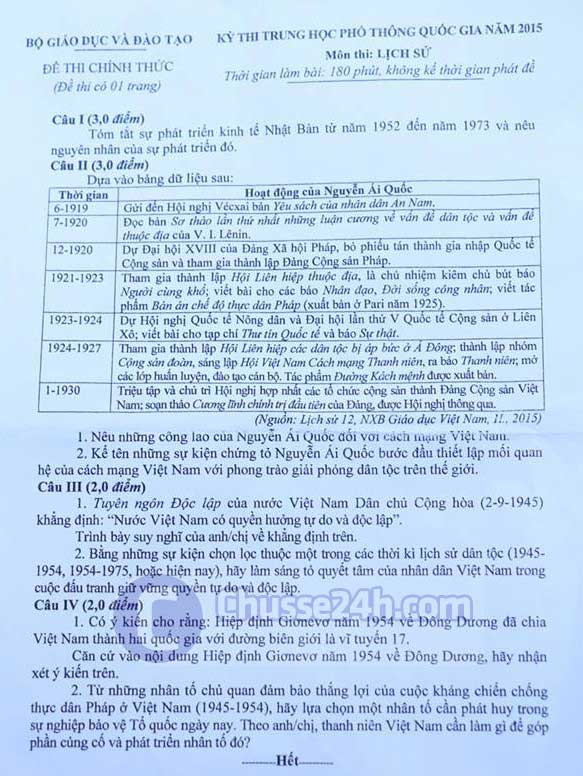 Đề thi và gợi ý làm bài môn Lịch sử - 第1张