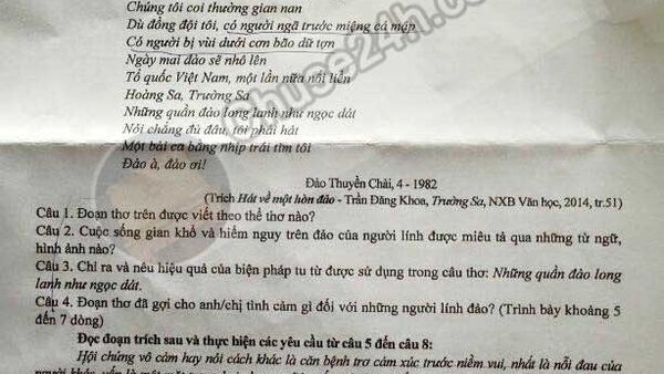 Đề thi tốt nghiệp môn Văn THPT quốc gia năm 2015