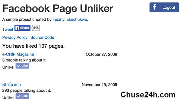 Unlike nhanh hàng loạt page Facebook với công cụ PageUnliker